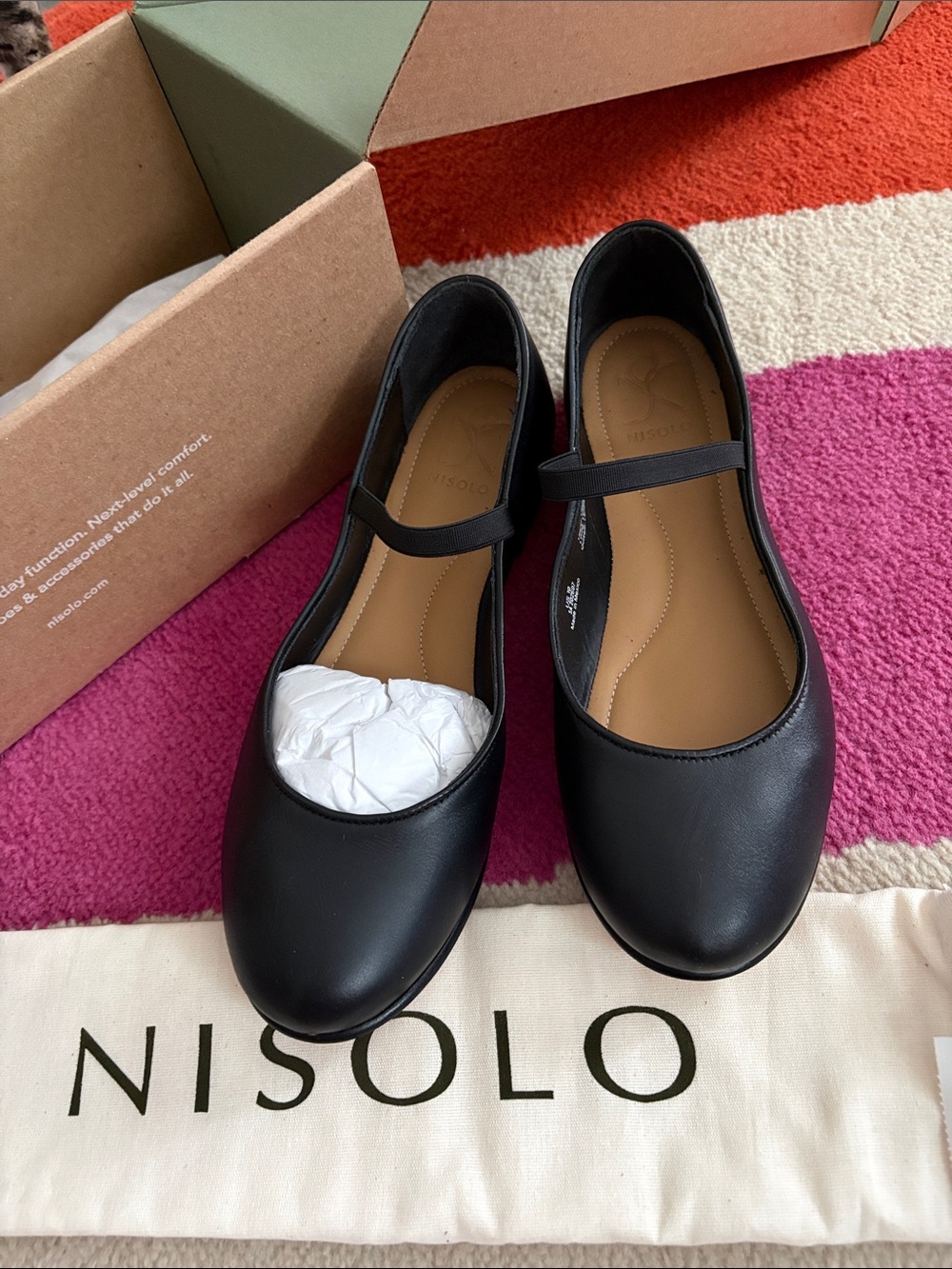 Nisolo Black Leather Mary Jane Flats with Strap NWT